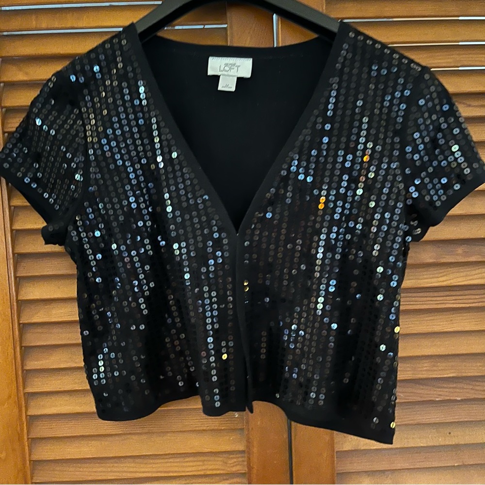 Loft Black Sequin Sweater Shrug size medium - Picture 3 of 7